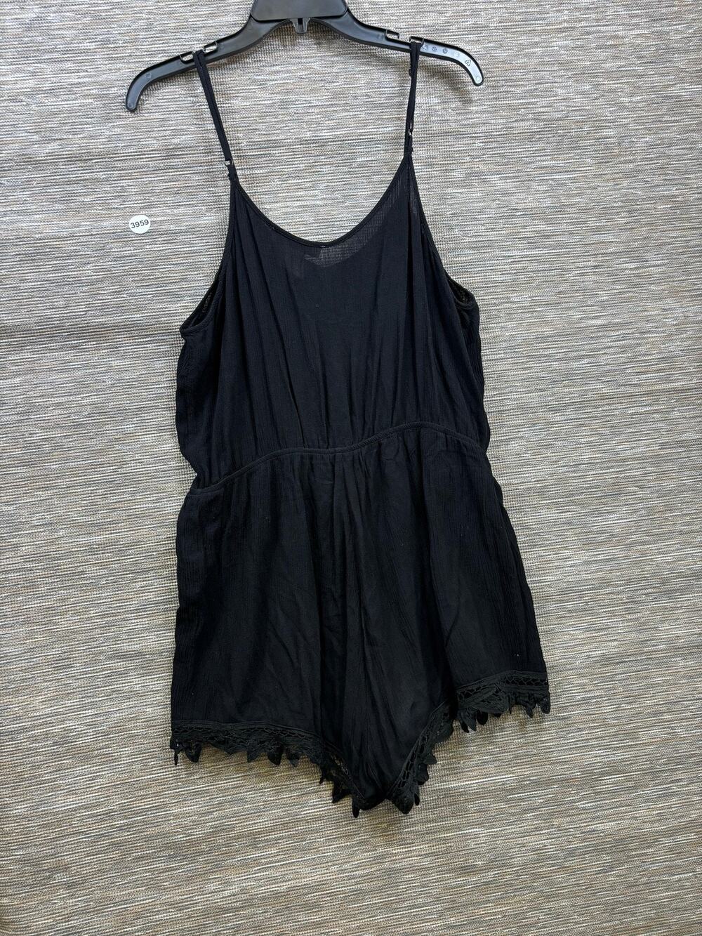Flying Tomato Romper Womens Size L Black Lace Trim Tassel Drawstring Boho Summer